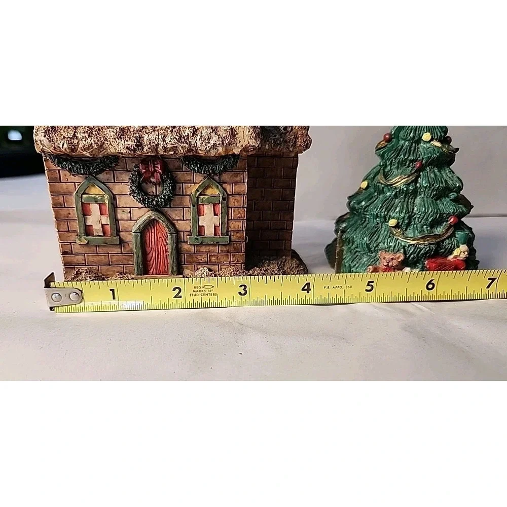 Lot 2 VTG Christmas Hinged‎ Diorama Cottage w/Christ & Bible, Xmas Tree w/Santa